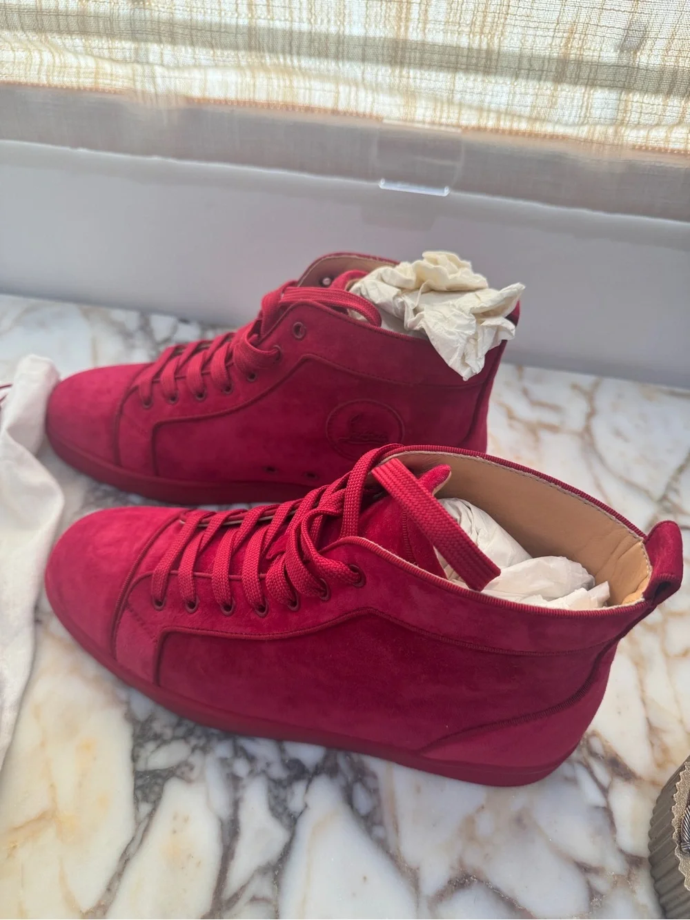 Christian Louboutin Cherry Red Suede High-Top Sneakers